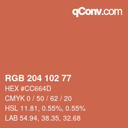 颜色代码: RGB 204 102 77 | qconv.com