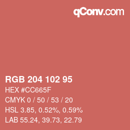 カラーコード: RGB 204 102 95 | qconv.com