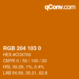 颜色代码: RGB 204 103 0 | qconv.com