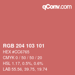 Color code: RGB 204 103 101 | qconv.com