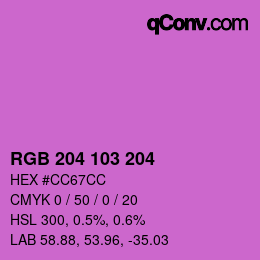 颜色代码: RGB 204 103 204 | qconv.com