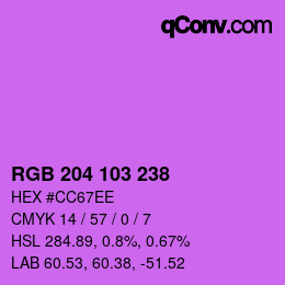 Color code: RGB 204 103 238 | qconv.com