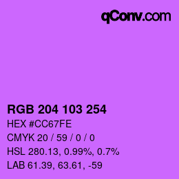 Color code: RGB 204 103 254 | qconv.com
