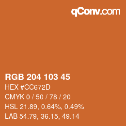 颜色代码: RGB 204 103 45 | qconv.com