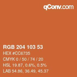 Color code: RGB 204 103 53 | qconv.com