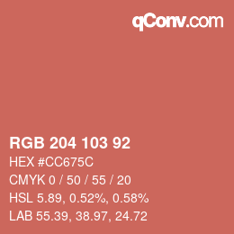 颜色代码: RGB 204 103 92 | qconv.com