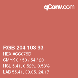 颜色代码: RGB 204 103 93 | qconv.com