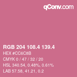 カラーコード: RGB 204 108.4 139.4 | qconv.com
