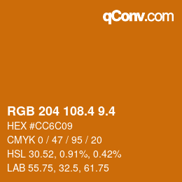 カラーコード: RGB 204 108.4 9.4 | qconv.com
