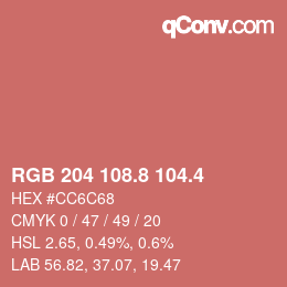 カラーコード: RGB 204 108.8 104.4 | qconv.com