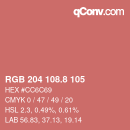 カラーコード: RGB 204 108.8 105 | qconv.com