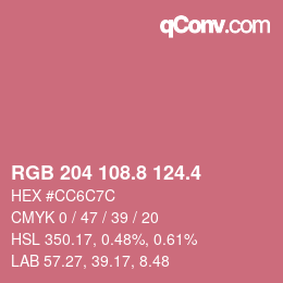 カラーコード: RGB 204 108.8 124.4 | qconv.com