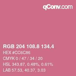 カラーコード: RGB 204 108.8 134.4 | qconv.com