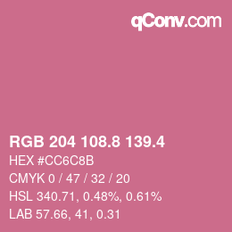 カラーコード: RGB 204 108.8 139.4 | qconv.com