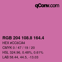 カラーコード: RGB 204 108.8 164.4 | qconv.com