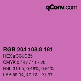 カラーコード: RGB 204 108.8 181 | qconv.com