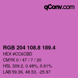 カラーコード: RGB 204 108.8 189.4 | qconv.com