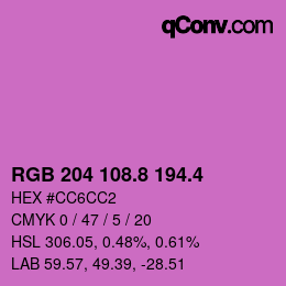 カラーコード: RGB 204 108.8 194.4 | qconv.com