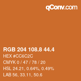 カラーコード: RGB 204 108.8 44.4 | qconv.com