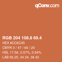 カラーコード: RGB 204 108.8 69.4 | qconv.com