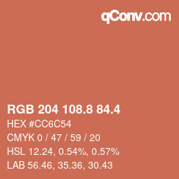 カラーコード: RGB 204 108.8 84.4 | qconv.com