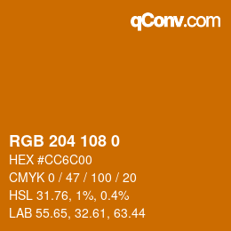 Color code: RGB 204 108 0 | qconv.com