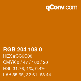 カラーコード: RGB 204 108 0 | qconv.com