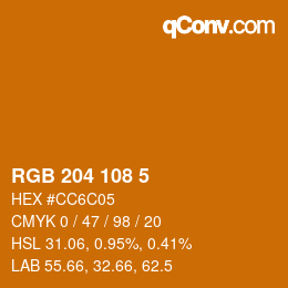 Color code: RGB 204 108 5 | qconv.com