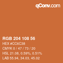 Color code: RGB 204 108 56 | qconv.com