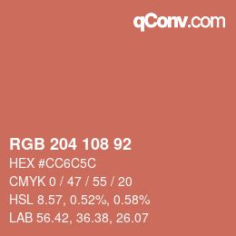 颜色代码: RGB 204 108 92 | qconv.com