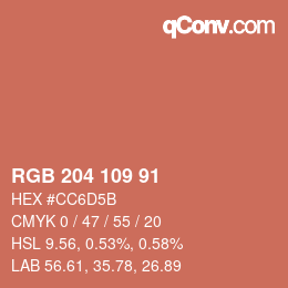 Color code: RGB 204 109 91 | qconv.com