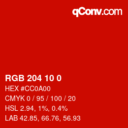 Color code: RGB 204 10 0 | qconv.com