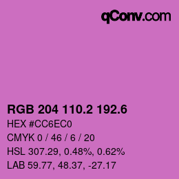 カラーコード: RGB 204 110.2 192.6 | qconv.com