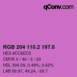 カラーコード: RGB 204 110.2 197.6 | qconv.com