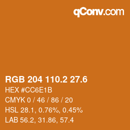カラーコード: RGB 204 110.2 27.6 | qconv.com