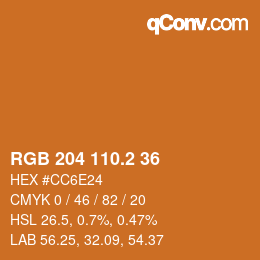 カラーコード: RGB 204 110.2 36 | qconv.com