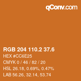 カラーコード: RGB 204 110.2 37.6 | qconv.com