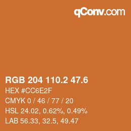 カラーコード: RGB 204 110.2 47.6 | qconv.com