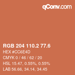 カラーコード: RGB 204 110.2 77.6 | qconv.com