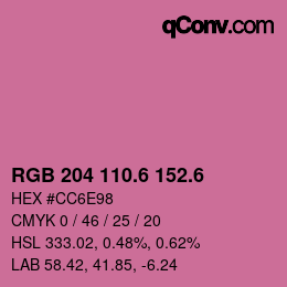 カラーコード: RGB 204 110.6 152.6 | qconv.com
