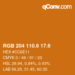 カラーコード: RGB 204 110.6 17.6 | qconv.com