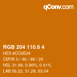 カラーコード: RGB 204 110.6 4 | qconv.com