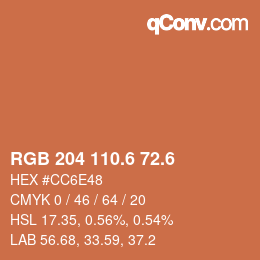 カラーコード: RGB 204 110.6 72.6 | qconv.com