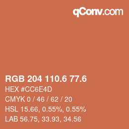 カラーコード: RGB 204 110.6 77.6 | qconv.com