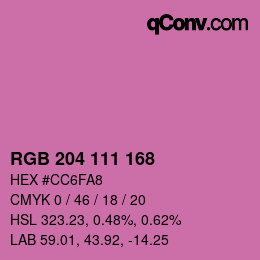 Color code: RGB 204 111 168 | qconv.com