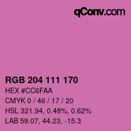 Color code: RGB 204 111 170 | qconv.com