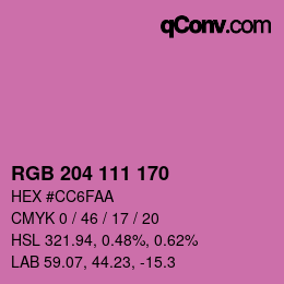 カラーコード: RGB 204 111 170 | qconv.com