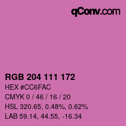 Color code: RGB 204 111 172 | qconv.com