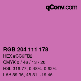 カラーコード: RGB 204 111 178 | qconv.com