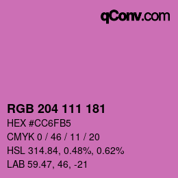 Color code: RGB 204 111 181 | qconv.com